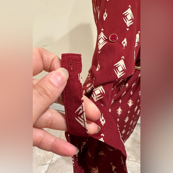 41 Hawthorn Red White Long Sleeves Button Down Geometric Design Shirt Dress Sz S - Picture 10 of 16